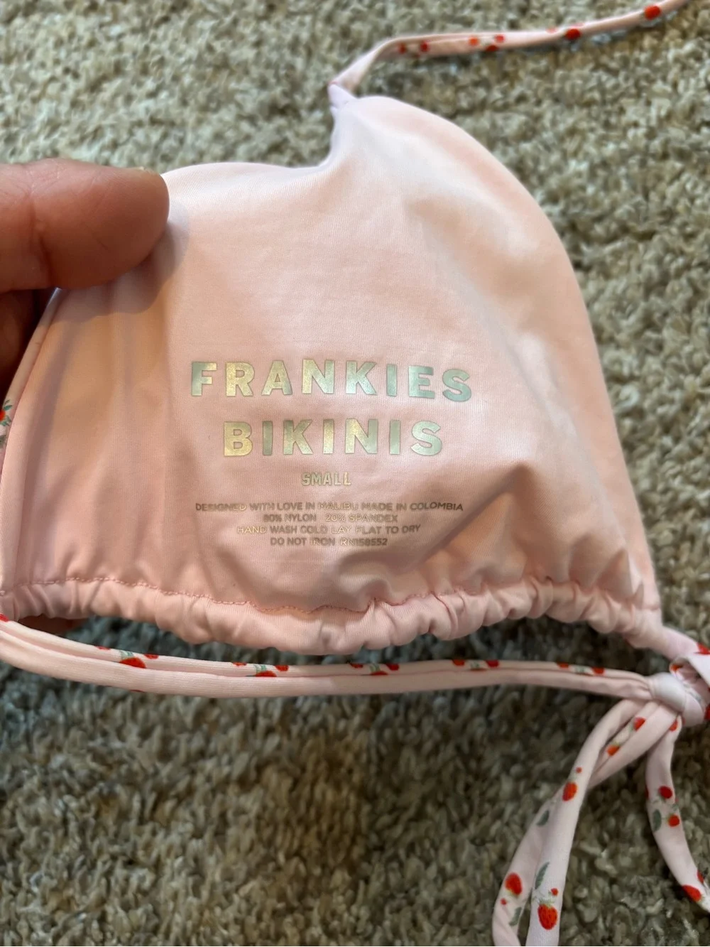Frankie’s Bikinis Tia Baby Pink Strawberry Bikini Top